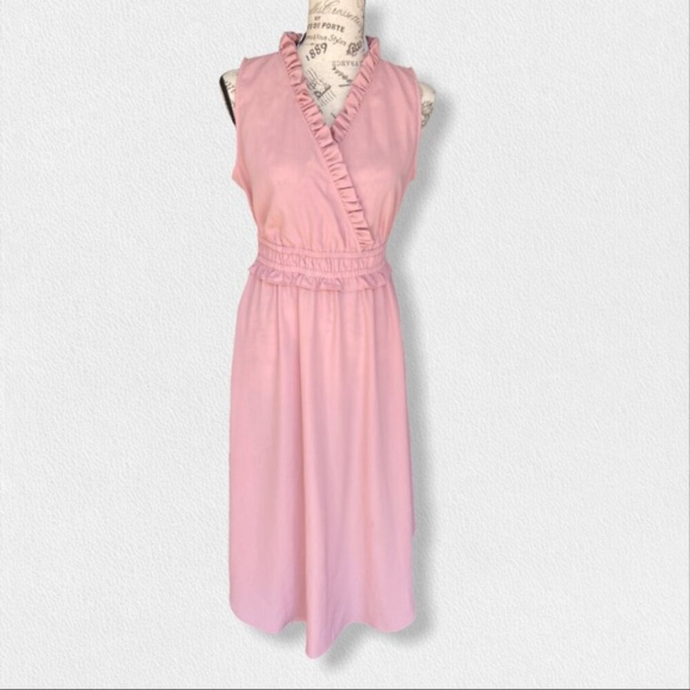 NWT LOFT Pink Sleeveless Ruffle Mock Wrap Dress Size Large MSRP $80
